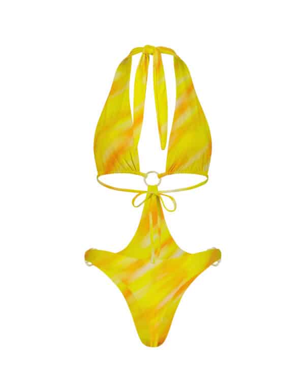 TIE BACK ONE PIECE WITH RING YELLOW STRIPE