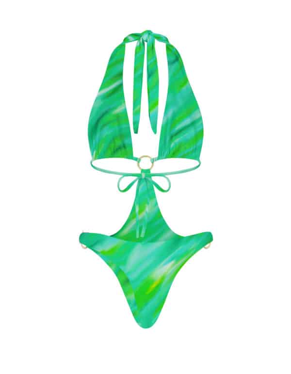 TIE BACK ONE PIECE WITH RING GREEN STRIPE