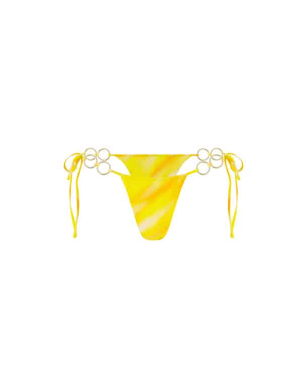 TIE SIDE RUCHED BOTTOM WITH RINGS YELLOW STRIPE
