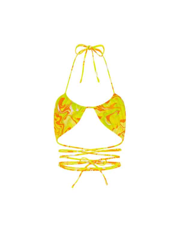 STRAPPY RUCHED TOP YELLOW SWIRL