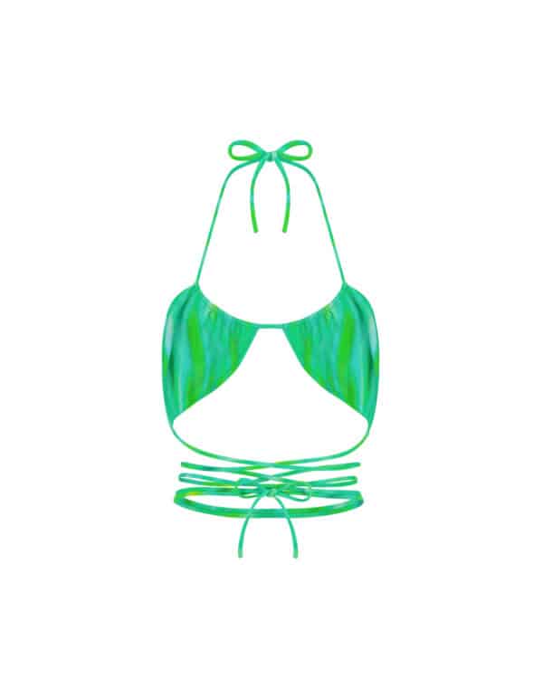 STRAPPY RUCHED TOP GREEN STRIPE