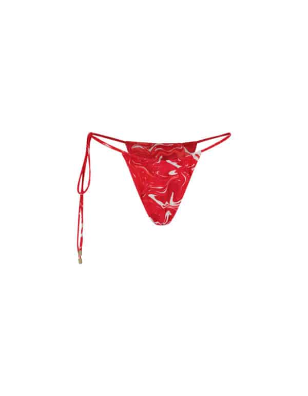 TIE AROUND RUCHED BOTTOM RED SWIRL